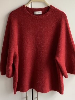 Bianco & Blu, Italy Women sweater, Size L, Round neck, Cropped Sleeve, Bordeaux